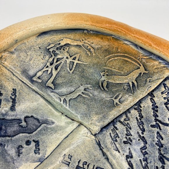 Israel Judaism Ceramic Bowl Dead Sea, Cave Drawings, Hebrew - Rachel Cadmor 12" - Picture 4 of 8